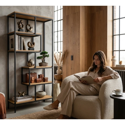 REGAŁ NA KSIĄŻKI METALOWE DREWNO LITE DĄB JESION OLCHA RNK-109